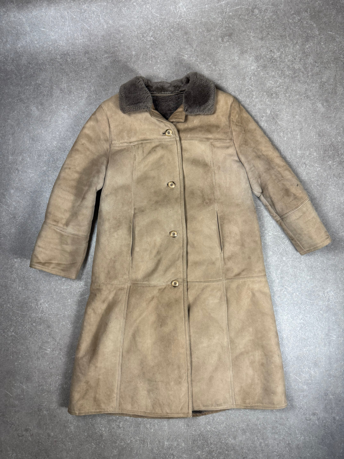 Vintage Damen Lammfellmantel Echtfell Shearling Beige Grau