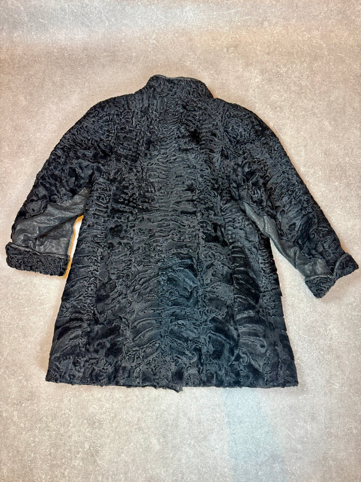 Vintage Persianer Pelzjacke Schwarz Karakul Lammfell Damen Echtpelz Leder Gr. M/L