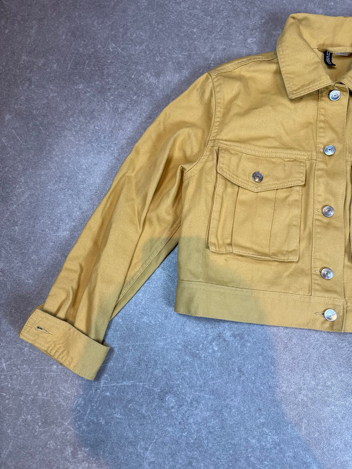 H&M Divided Damen Cropped Jeansjacke Gr. S Senfgelb Ocker Kurzjacke