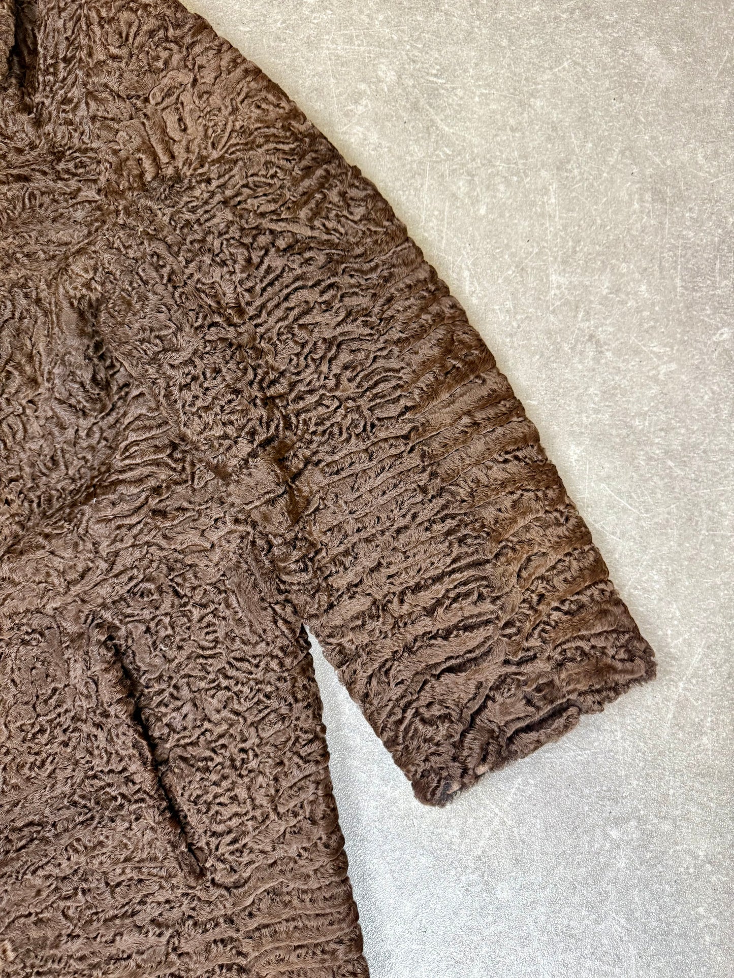 Vintage Persianer Pelzmantel Karakul Lammfell Braun Damen Mantel Echtpelz Gr. L