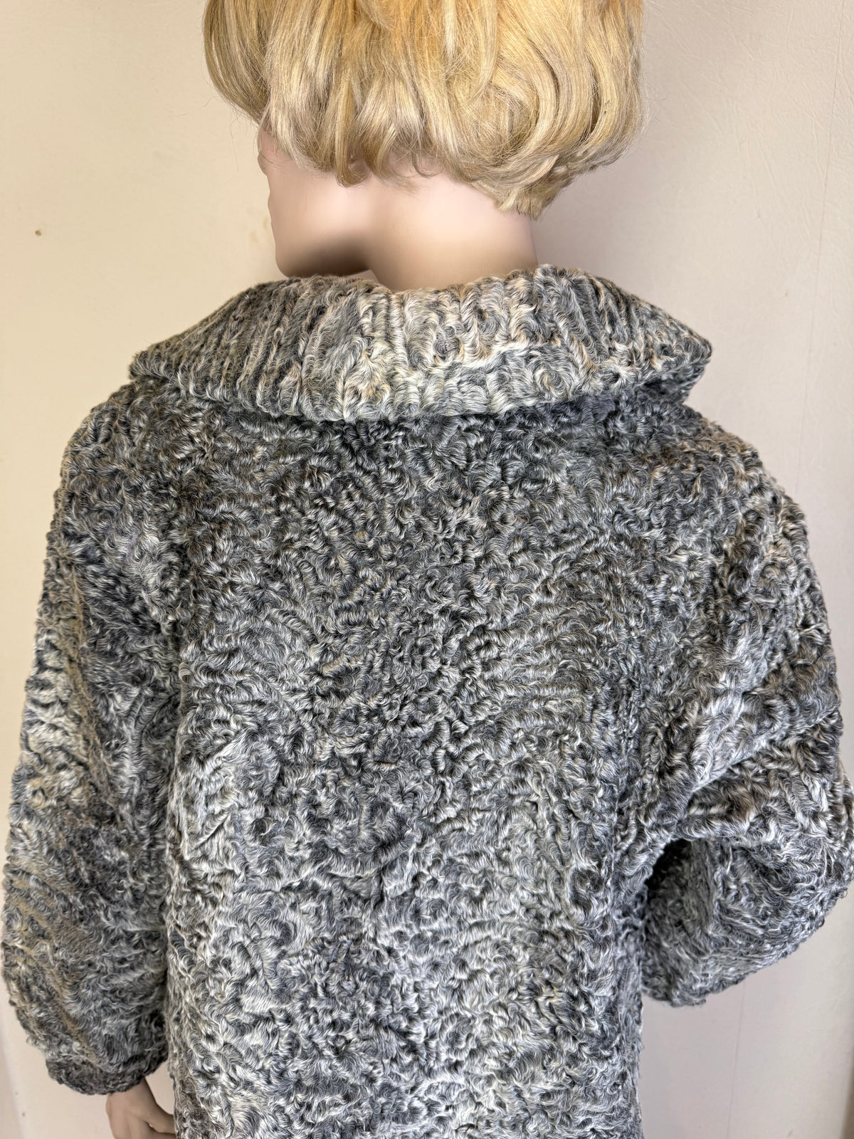 Vintage Persianer Pelzmantel Damen Grau Schwarz