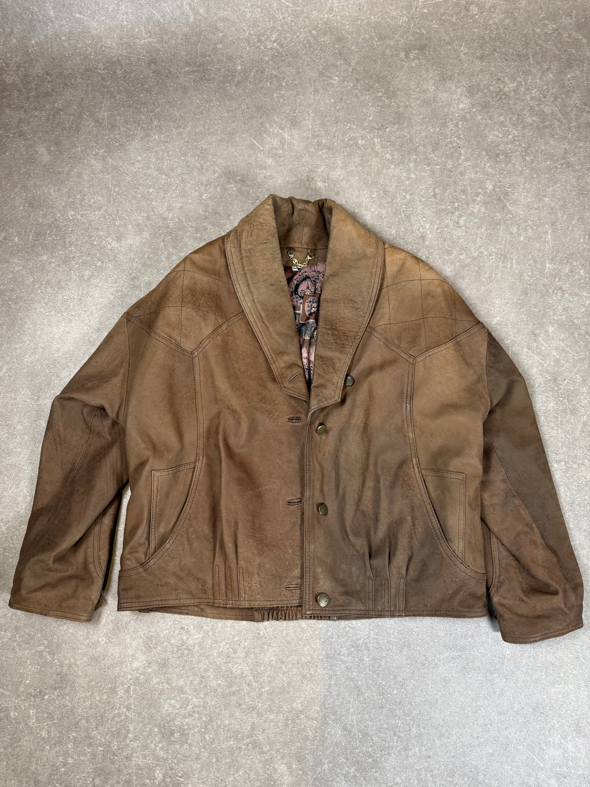 Vintage Damen Lederjacke Gr. 44 Braun Echtleder Schalkragen 80er 90er