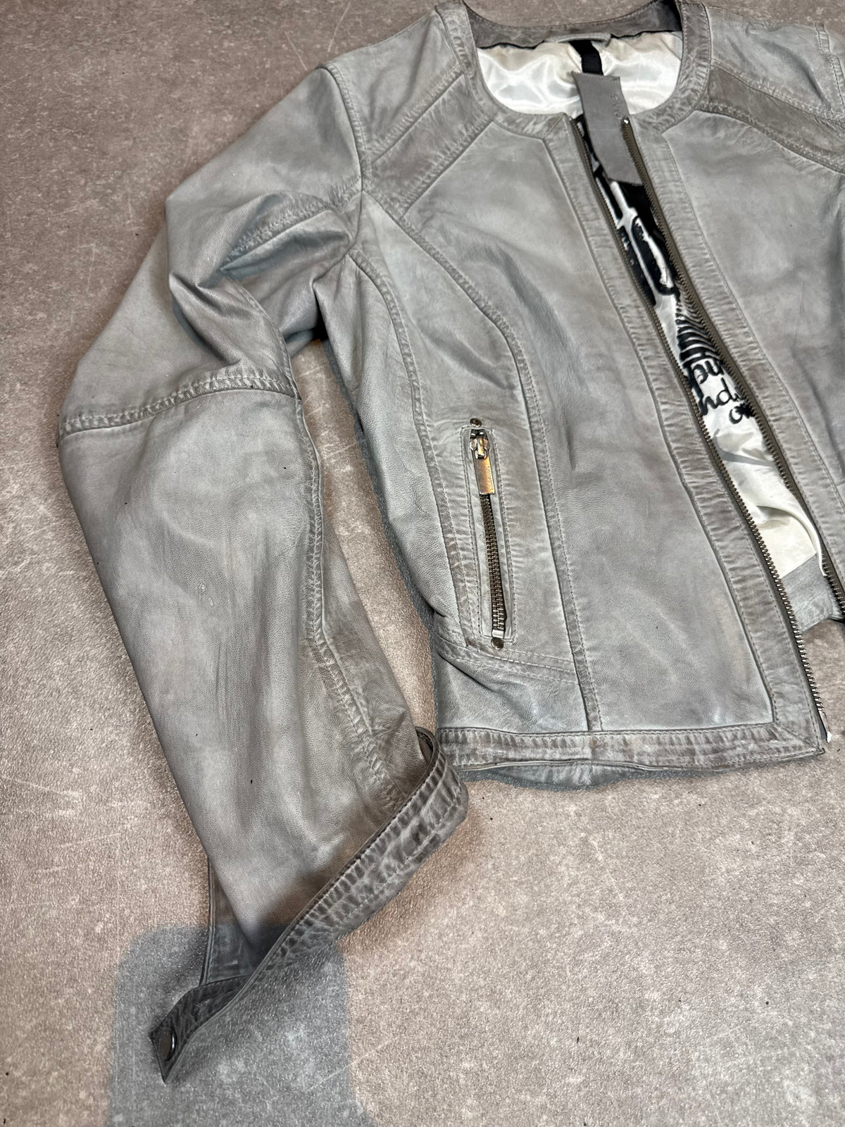 Milestone Leonora Lederjacke Grau Damen Echtleder Ziegennappa Biker Jacke Gr. 38