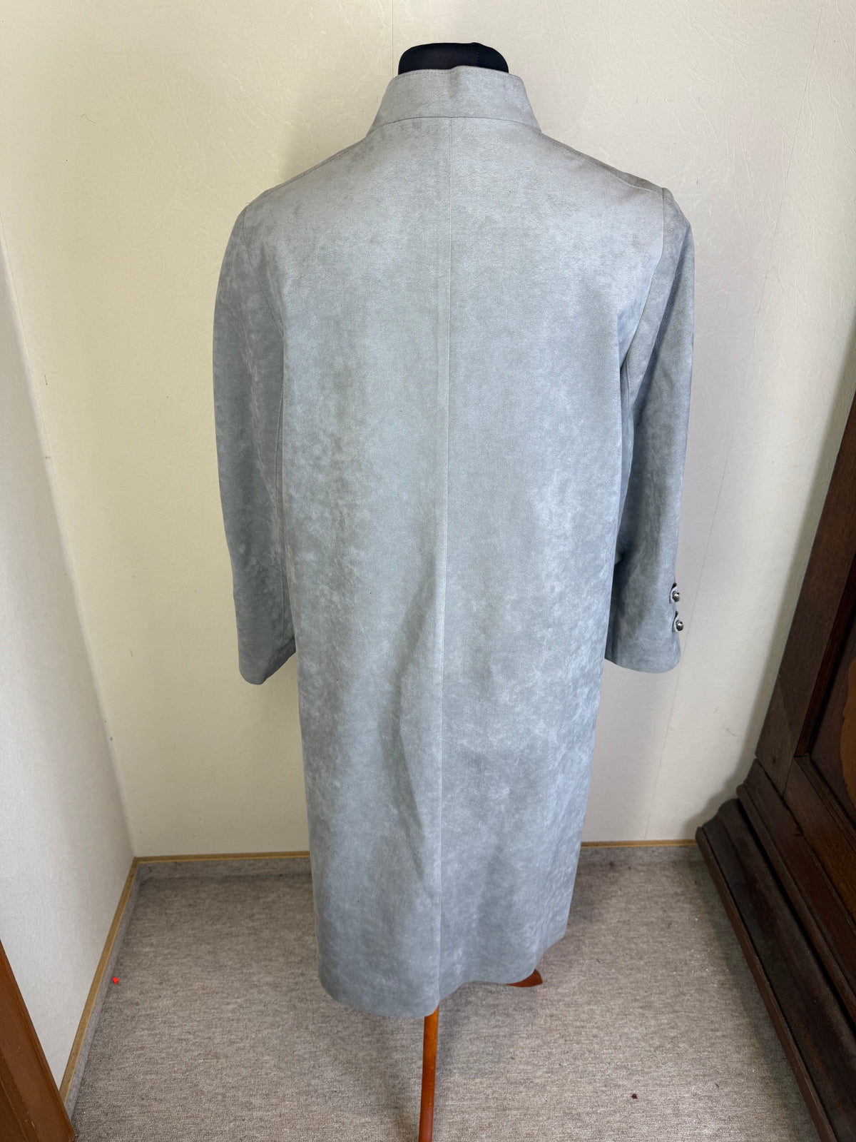 Vintage Damen Ledermantel Hellgrau – Stadick Modell Veloursleder Mantel