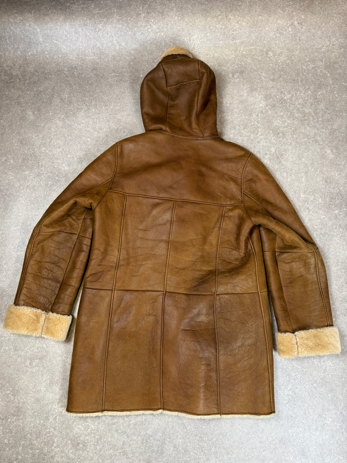 CHRIST Lammfellmantel Damen Braun Vintage Echtleder Shearling Kapuze