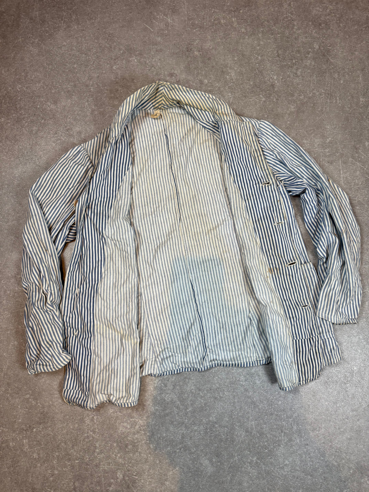 Antike Arbeitsjacke Herren Blau Weiß Gestreift – Vintage Arbeitskittel Workwear
