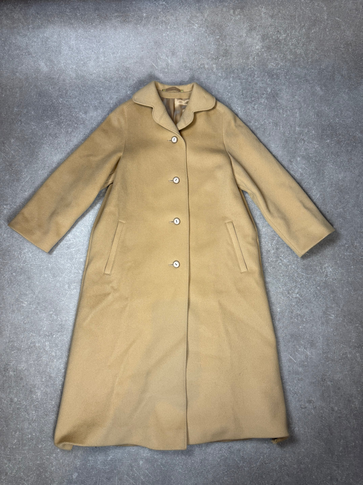 Maris Damen Mantel Beige Camel Wollmantel Lang Vintage Klassisch Gr 42