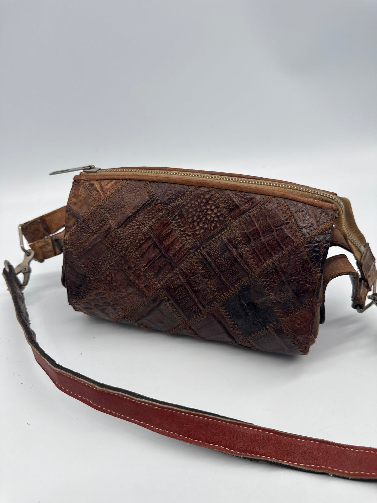 Vintage Reptilleder Patchwork Schultertasche Braun – Handtasche Exotic Leather