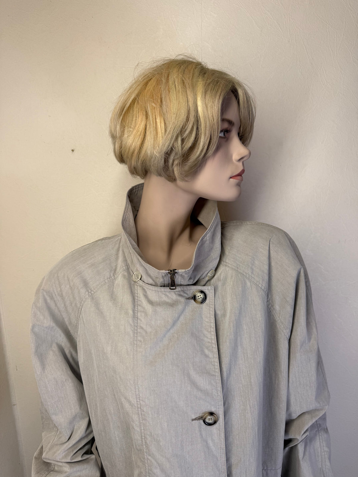 Vintage TRADEZ Damen Mantel Gr. 38 Beige Grau Stehkragen Longcoat