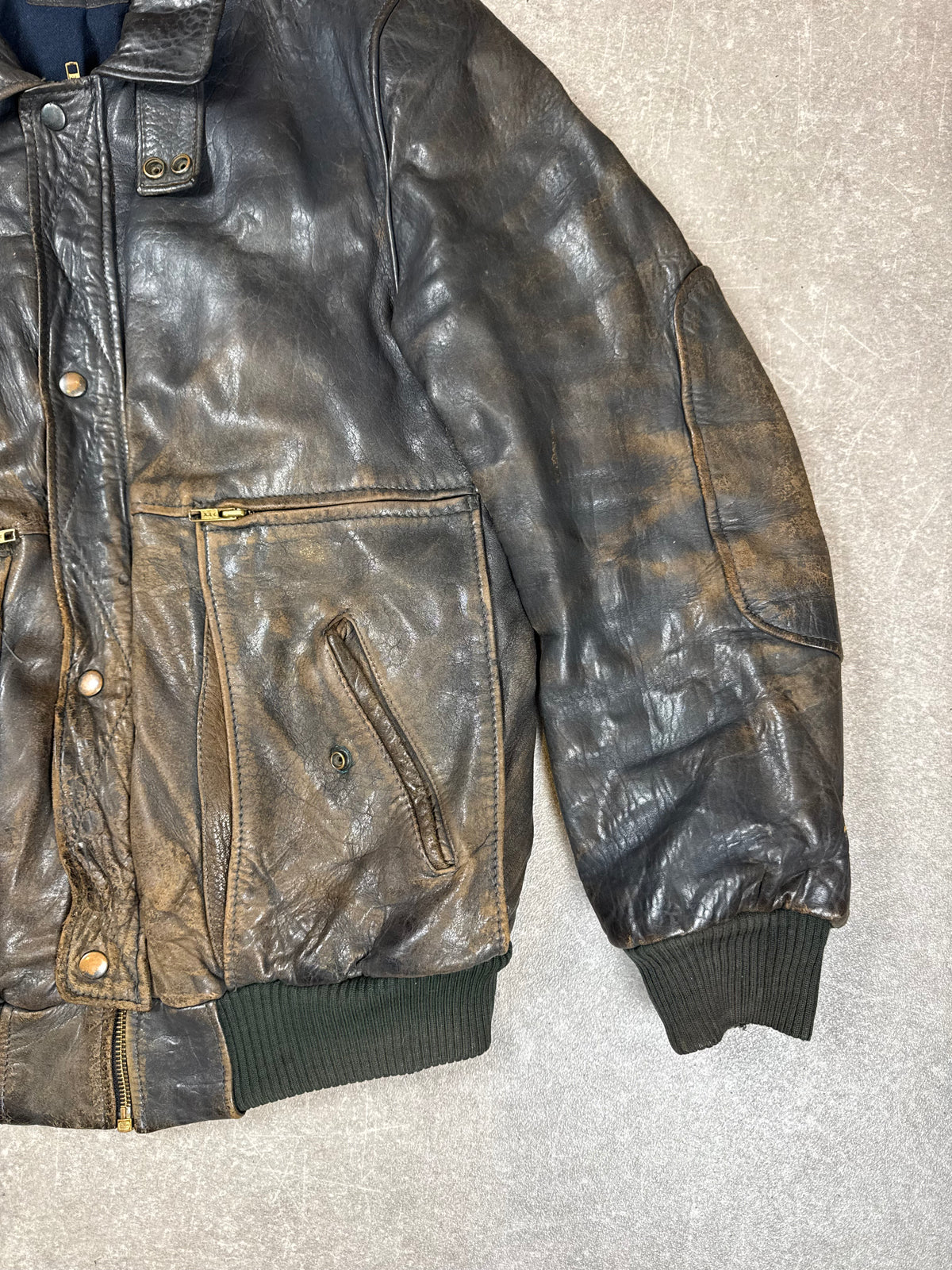 Vintage Angelo Litrico Roma Lederjacke Herren Bomberjacke Echtleder Braun