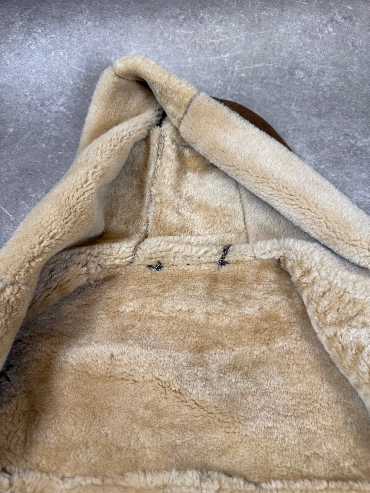 CHRIST Lammfellmantel Damen Braun Vintage Echtleder Shearling Kapuze