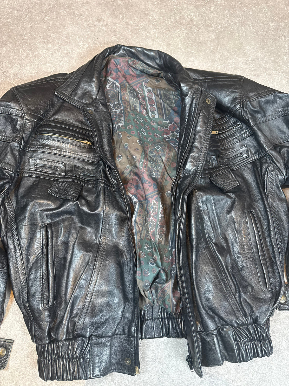 Vintage Altamoda Lederjacke Schwarz Gr. L XL Oversize Echtleder Bomberjacke 80s 90s