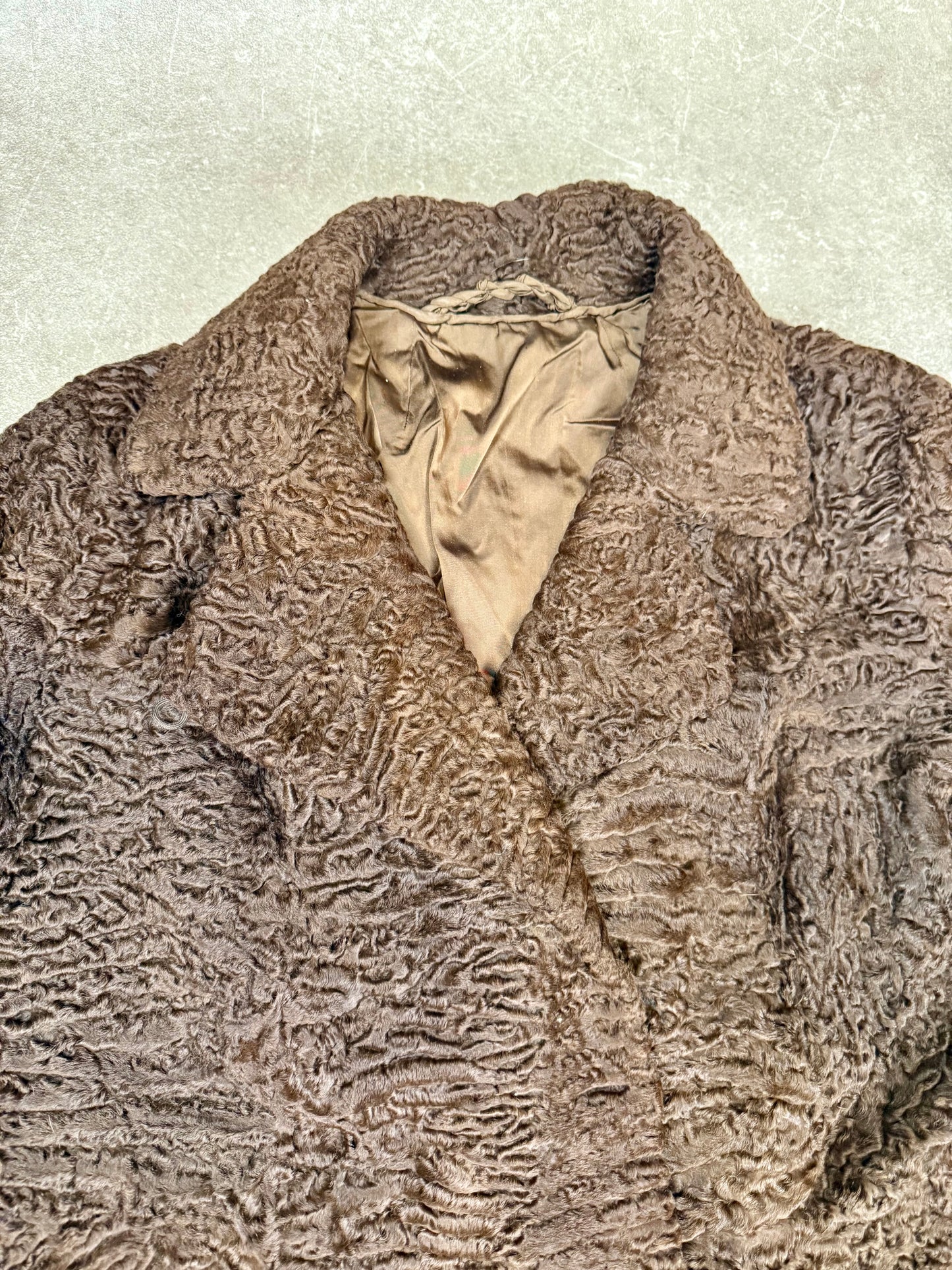 Vintage Persianer Pelzmantel Karakul Lammfell Braun Damen Mantel Echtpelz Gr. L