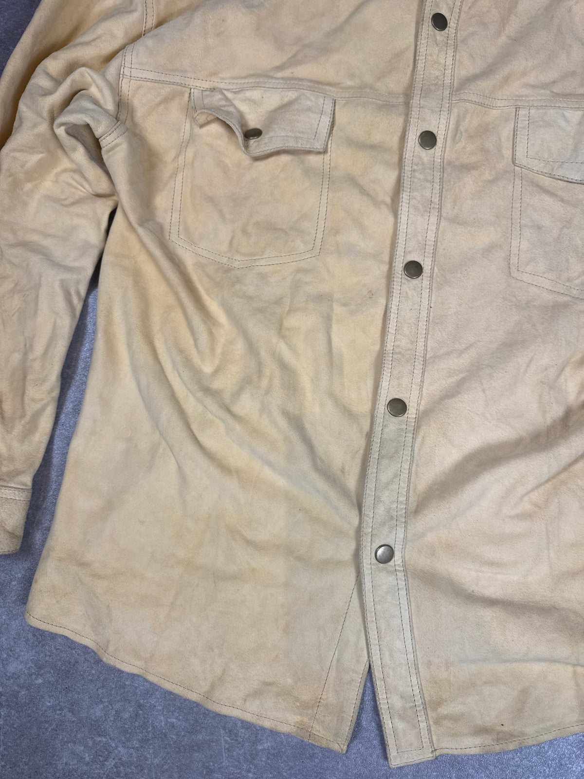 Vintage Wildleder Lederhemd Herren Beige Western Workwear Lederjacke XL