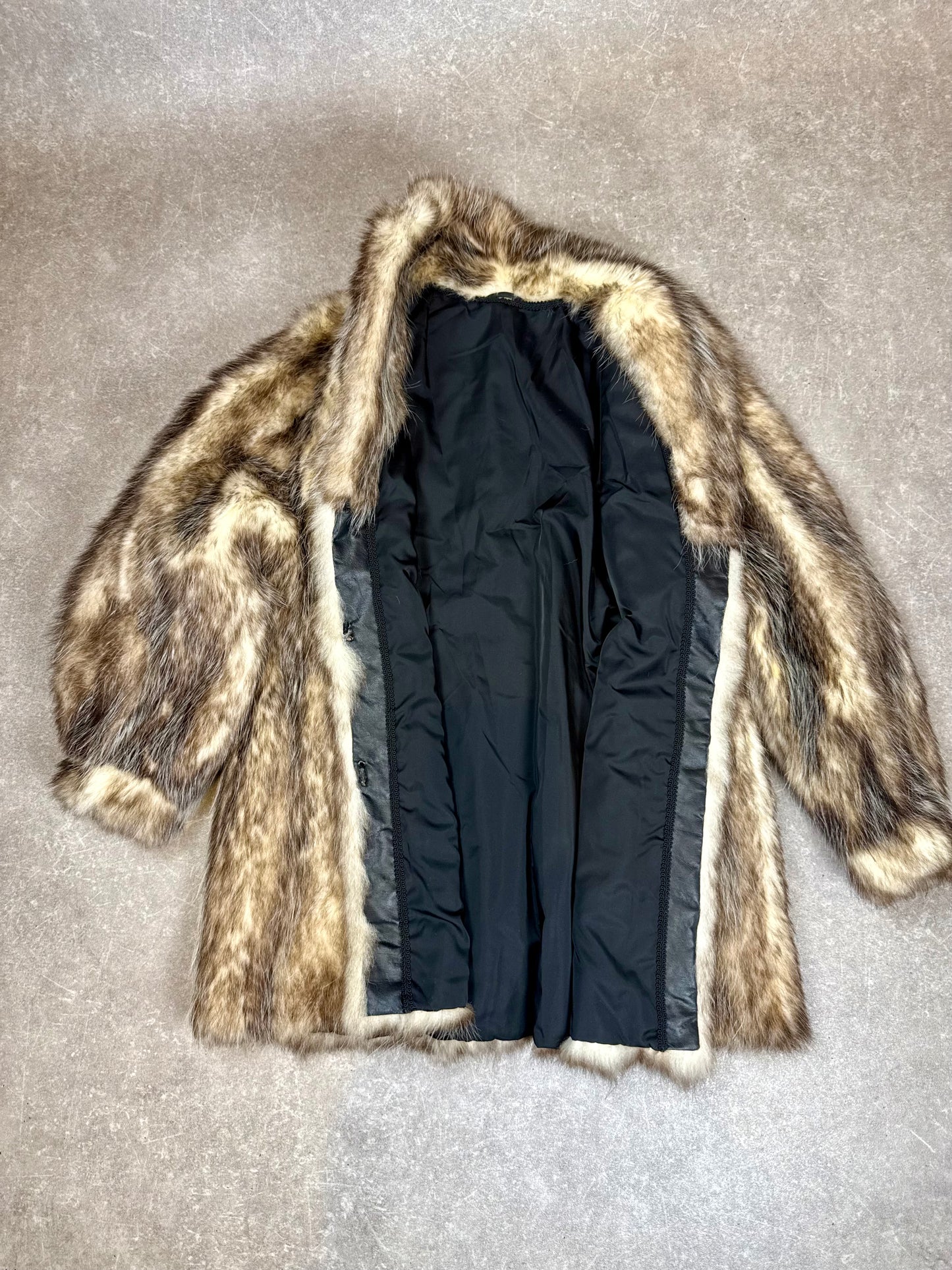 Vintage Waschbär Pelzmantel Echtpelz Raccoon Fur Braun Grau Damen Gr. M-L 40