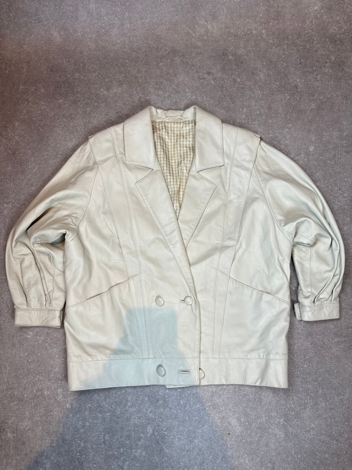 Vintage Lederblazer Damen Creme Weiß Echtleder Oversized 80s 90s Jacke M
