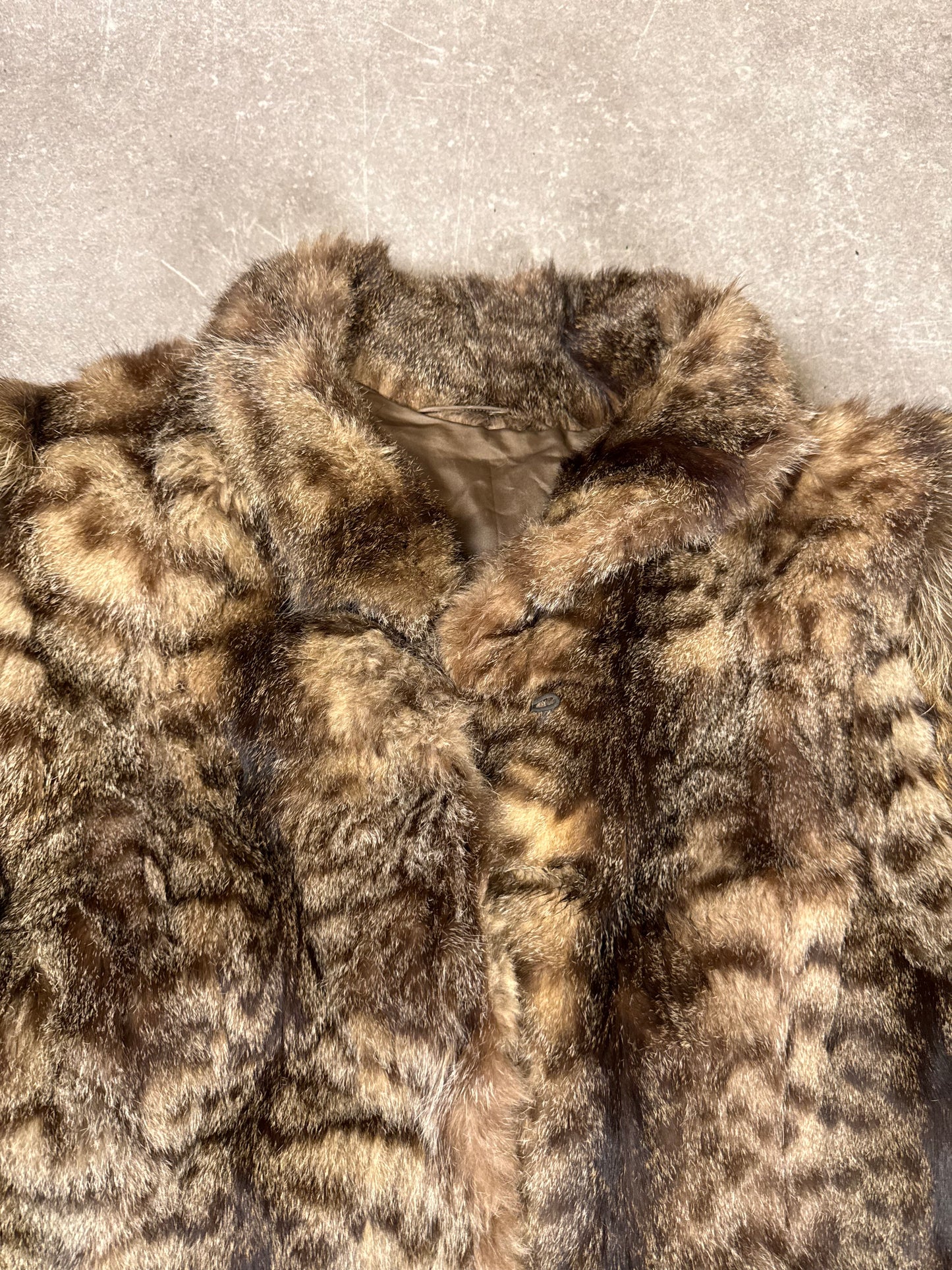 Vintage Wildkatze Waschbär Pelzmantel Echtpelz Damen Mantel Braun Gr. M Luxus