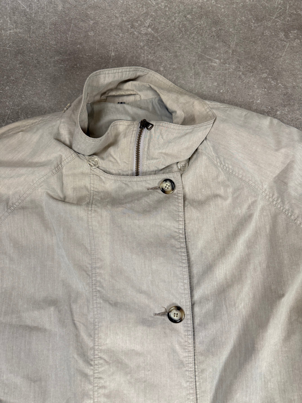 Vintage TRADEZ Damen Mantel Gr. 38 Beige Grau Stehkragen Longcoat