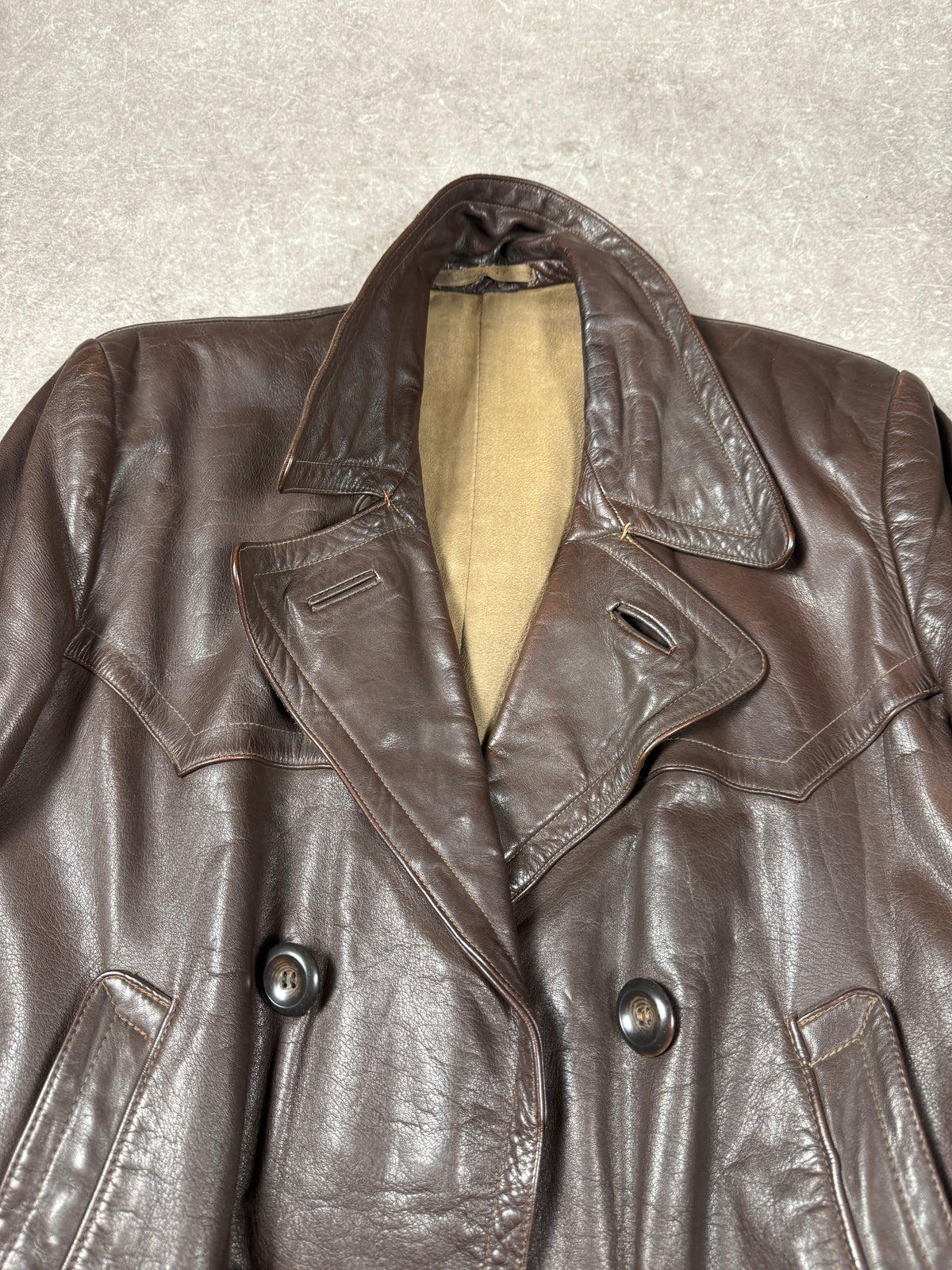 Original NSKK Lederjacke 1930er 40er Motorrad Fahrermantel Braun nummeriert