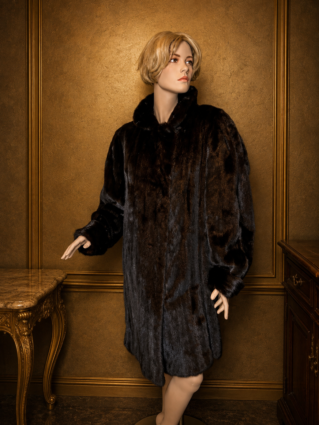 Vintage SAGA MINK Nerzmantel Echtpelz Dunkelbraun Damen Pelzmantel Luxus Klassisch