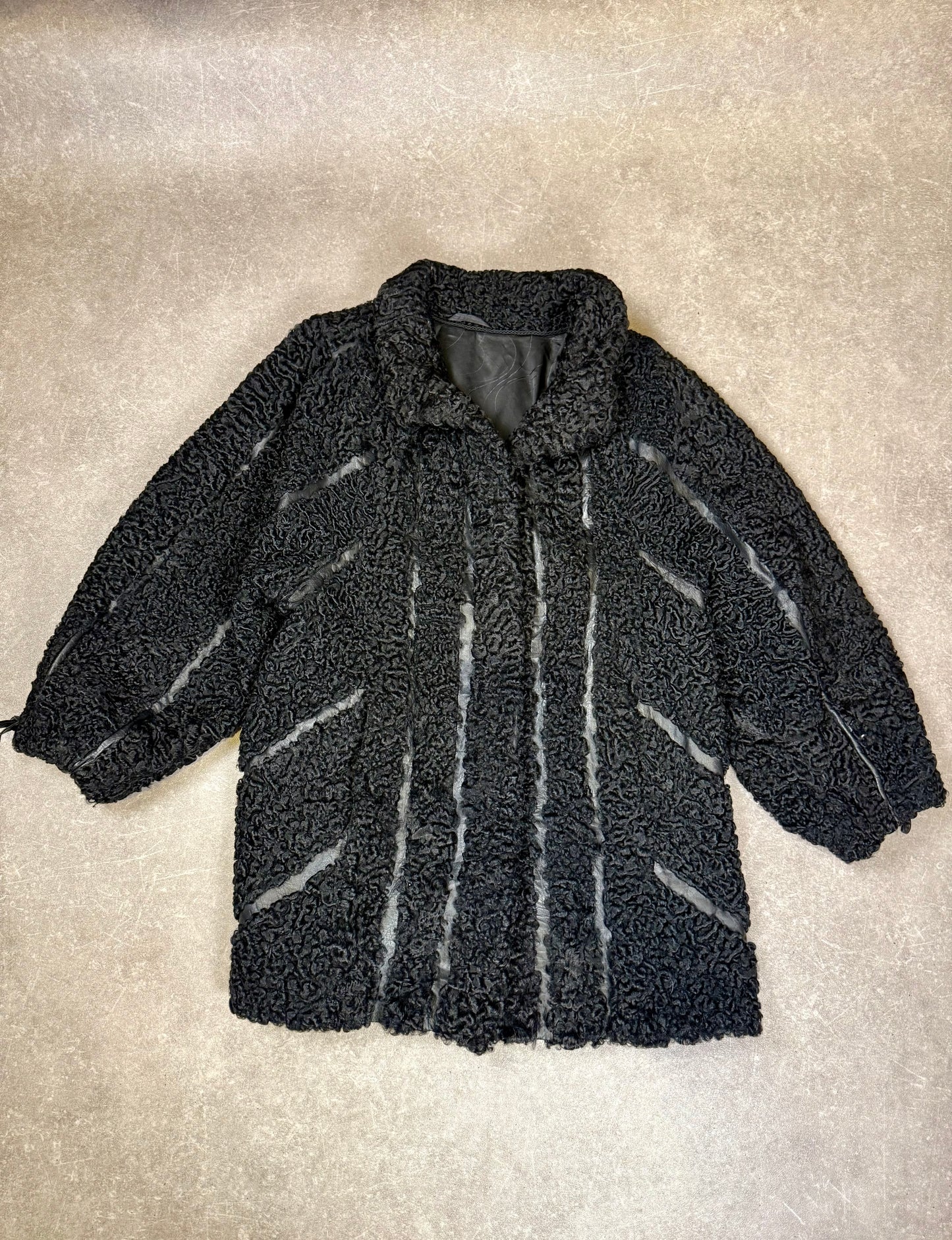 Vintage Persianer Pelzjacke Karakul Lammfell Schwarz Damen Echtpelz Gr. L