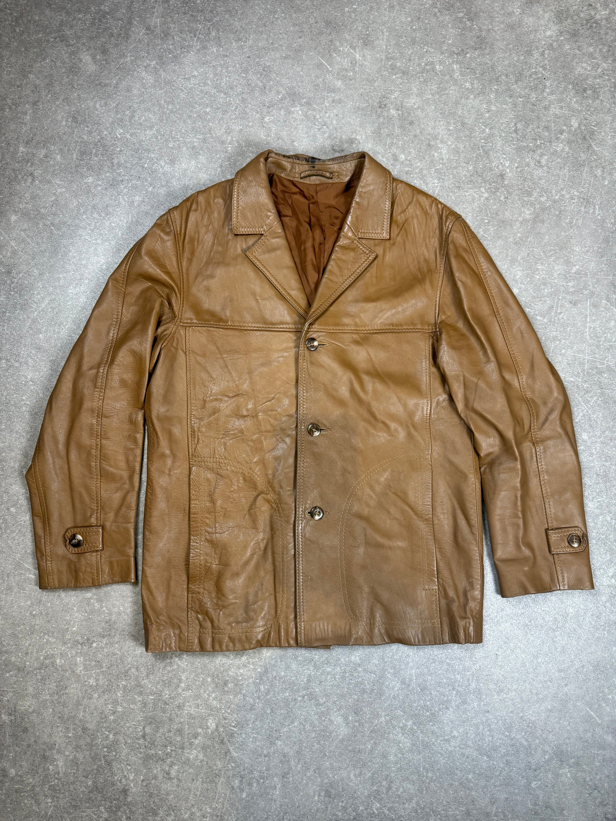 Vintage Herren Lederjacke Braun Cognac Echtleder 70er 80er Lederblazer