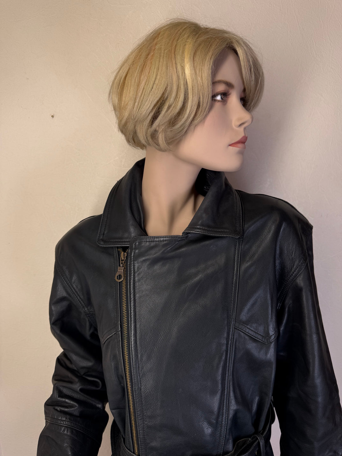 Vintage Marc O’Polo Lederjacke Gr. L Schwarz – Echtleder Bikerjacke mit Gürtel