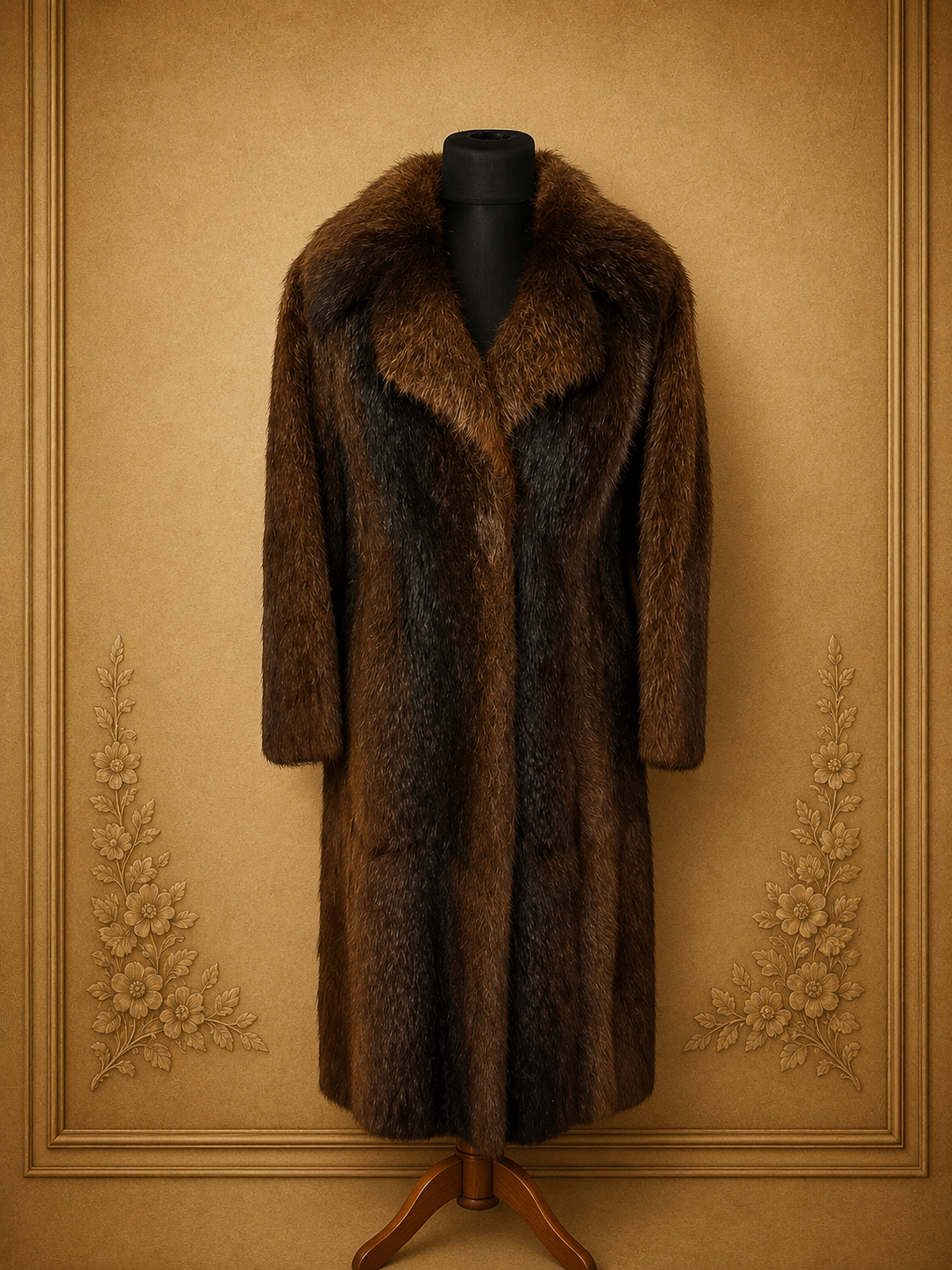 Vintage Nutria Pelzmantel Damen Braun – Echter Pelz Langmantel 115 cm