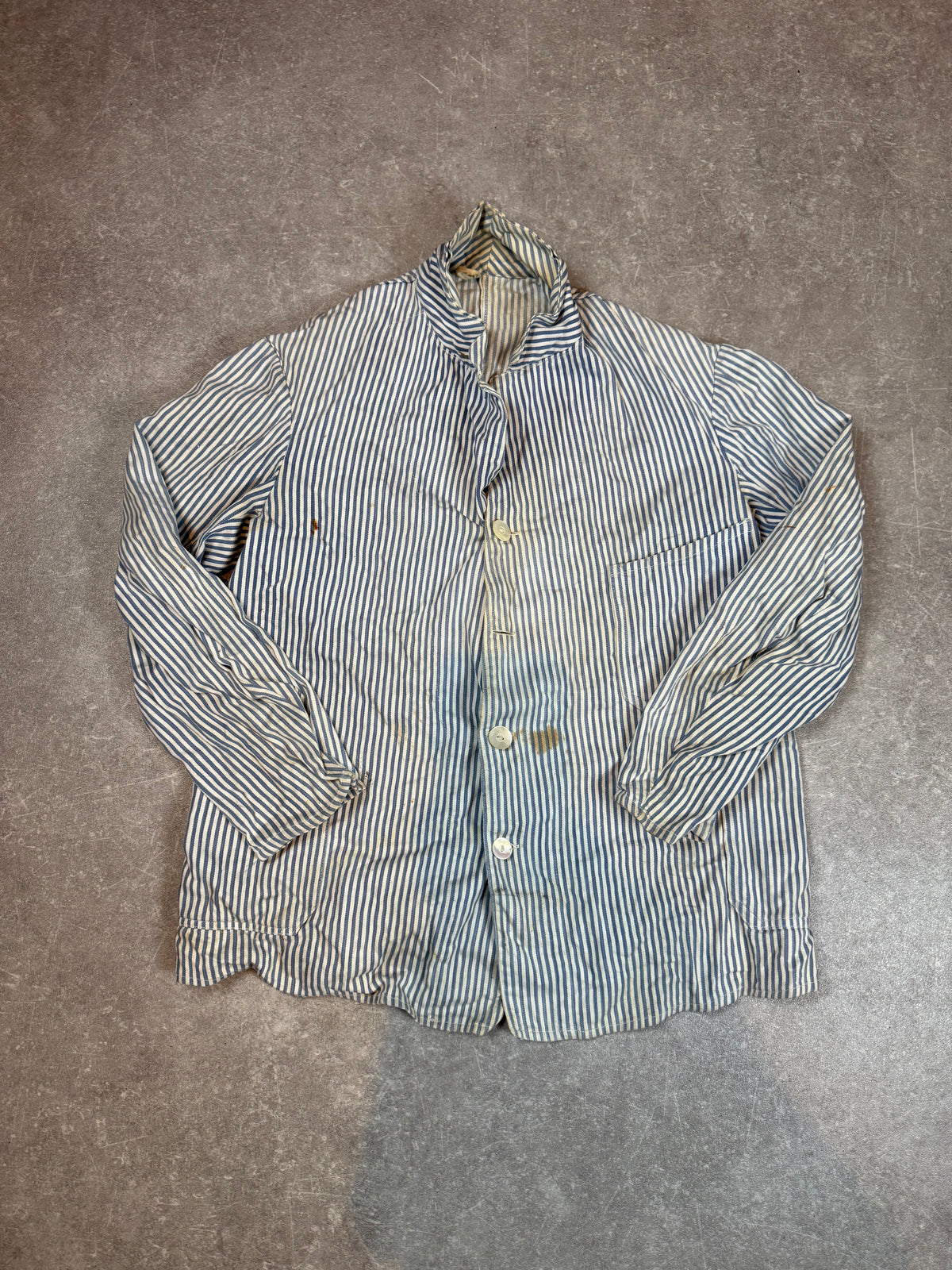 Antike Arbeitsjacke Herren Blau Weiß Gestreift – Vintage Arbeitskittel Workwear