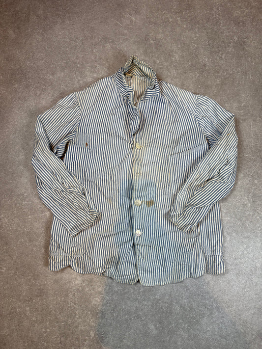 Antike Arbeitsjacke Herren Blau Weiß Gestreift – Vintage Arbeitskittel Workwear