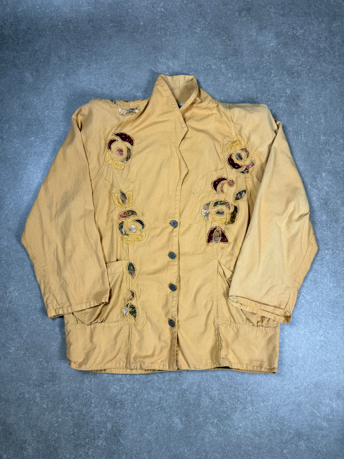 Vintage MARILU Italy Art Jacket Beige Floral Patchwork Embroidery 80s 90s