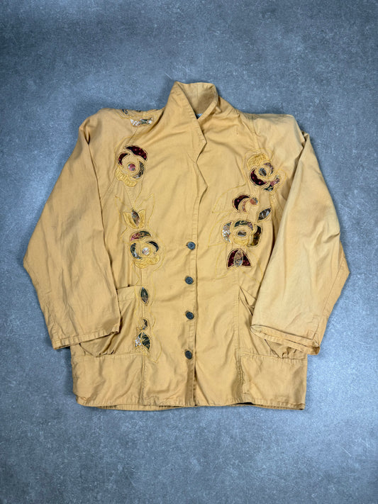 Vintage MARILU Italy Art Jacket Beige Floral Patchwork Embroidery 80s 90s