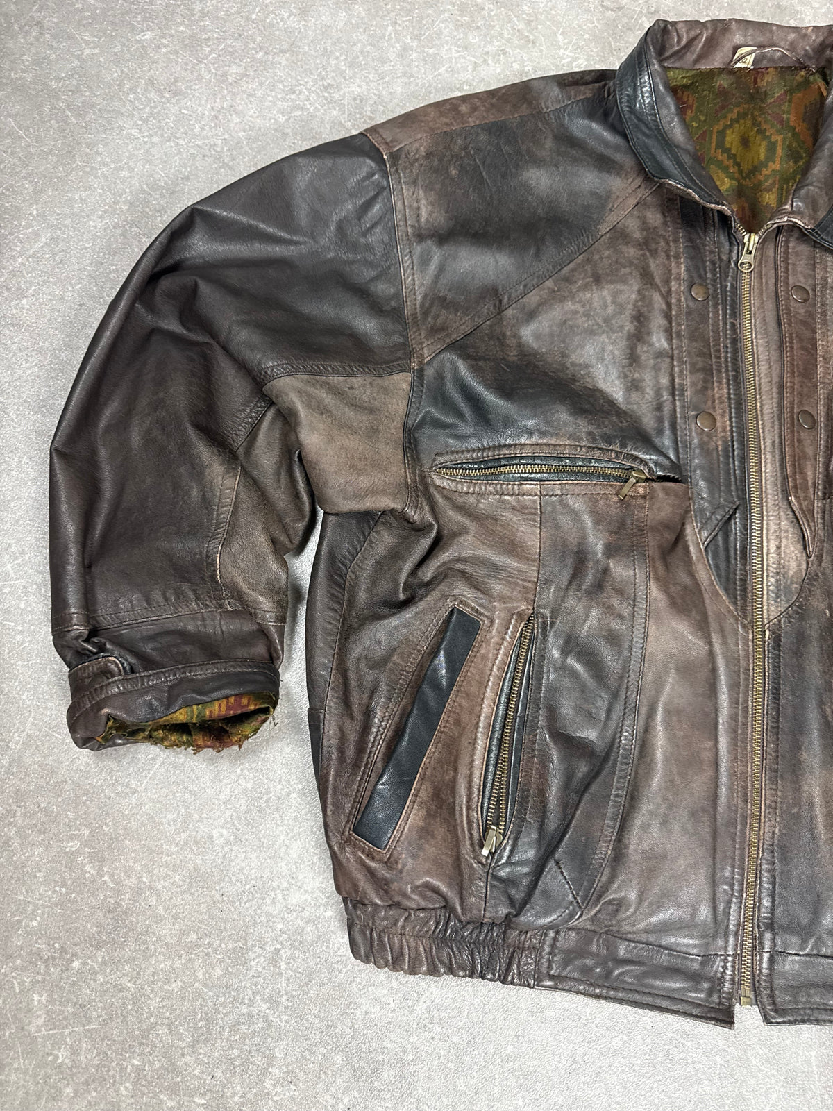 Vintage Lederjacke Braun Herren Gr. 52 Echtleder Bomberjacke Oversize 80er 90er