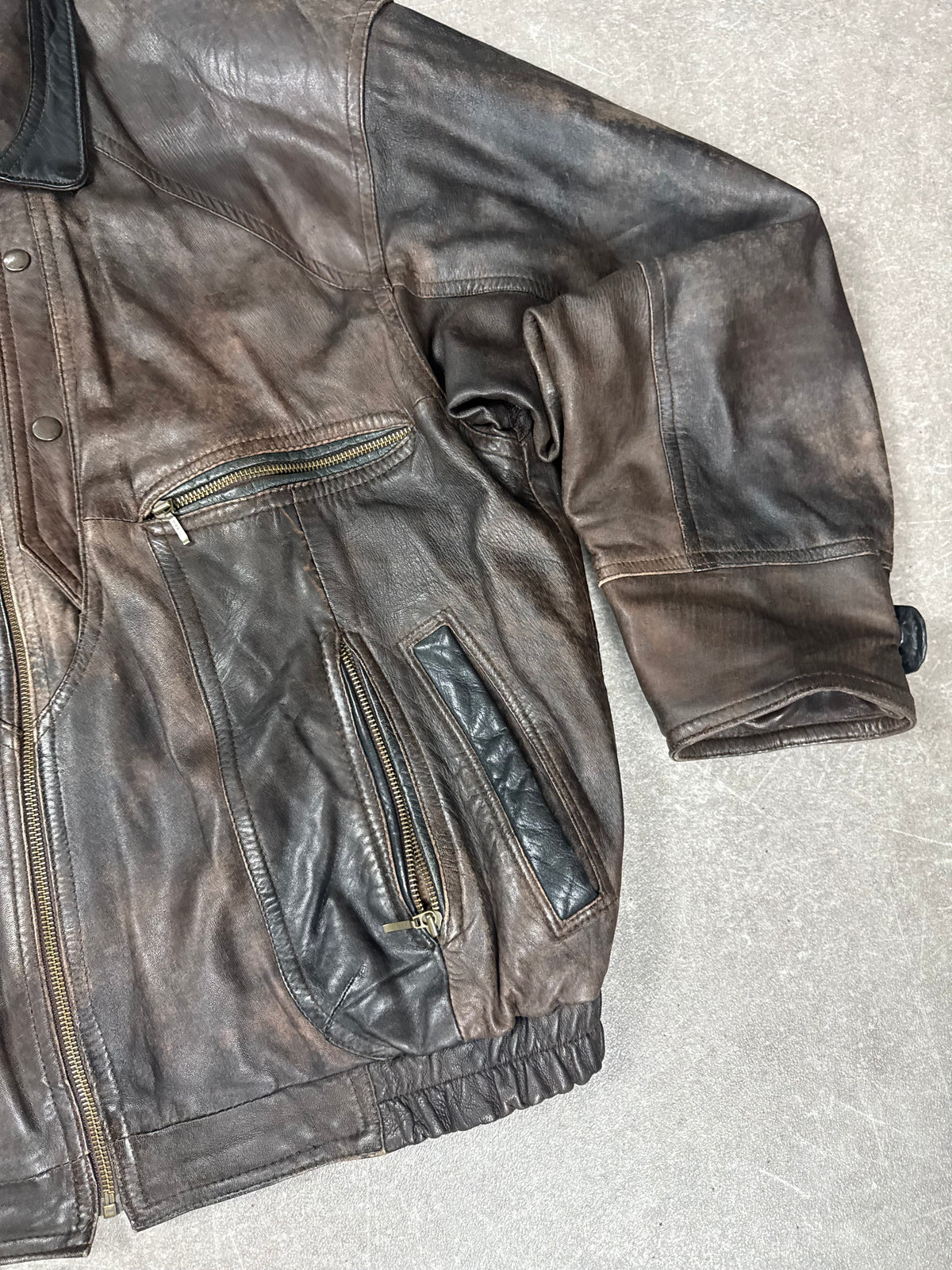 Vintage Lederjacke Braun Herren Gr. 52 Echtleder Bomberjacke Oversize 80er 90er