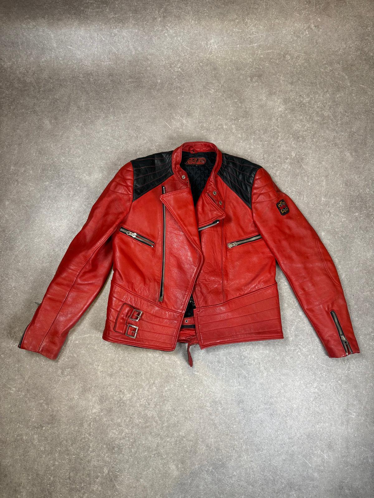 Vintage Cobra Lederjacke Gr. 50 Rot Schwarz Echtleder Biker Motorradjacke