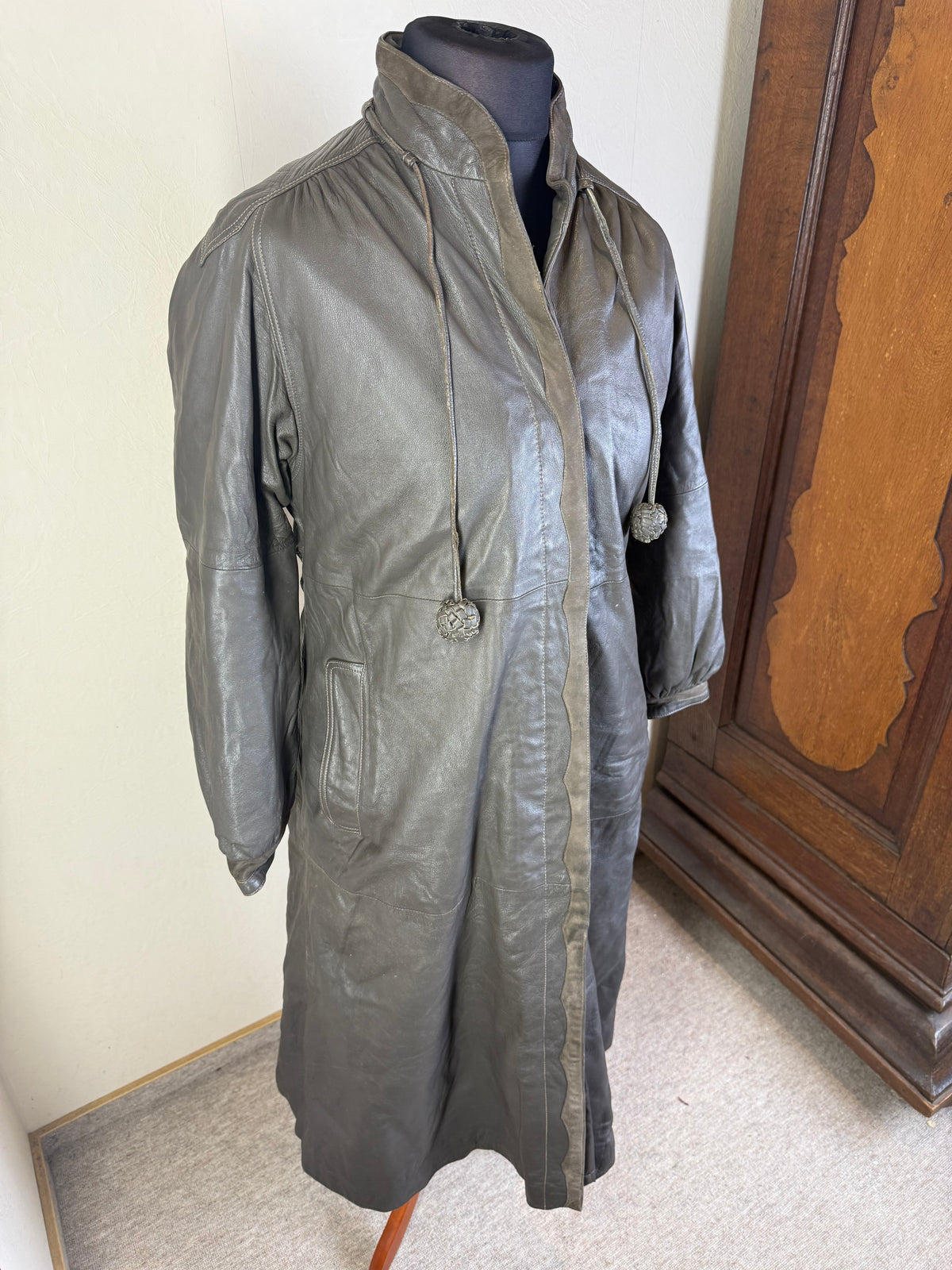 Vintage Ledermantel Gr. 36 Grau Braun Echtleder 80er