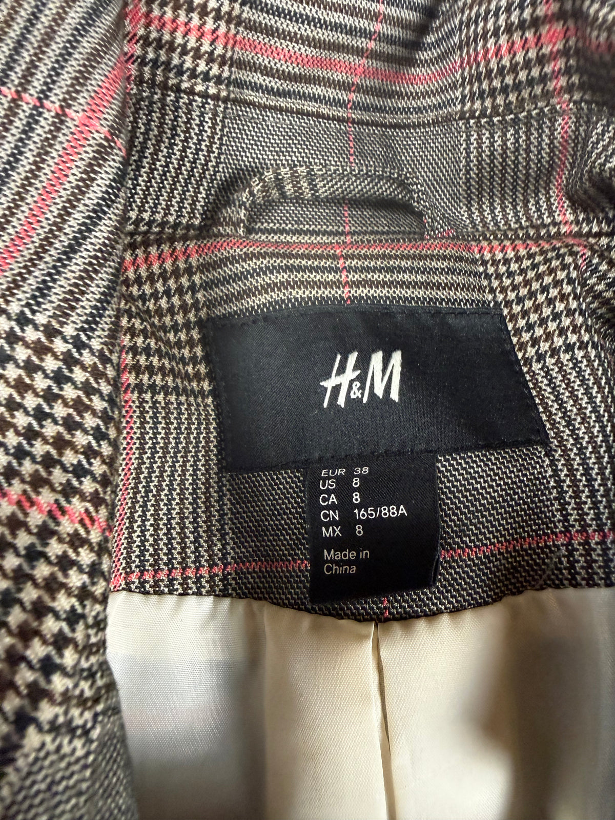 H&M Damen Trenchcoat Mantel Gr. 38 Grau Rosa Glencheck Karo mit Gürtel