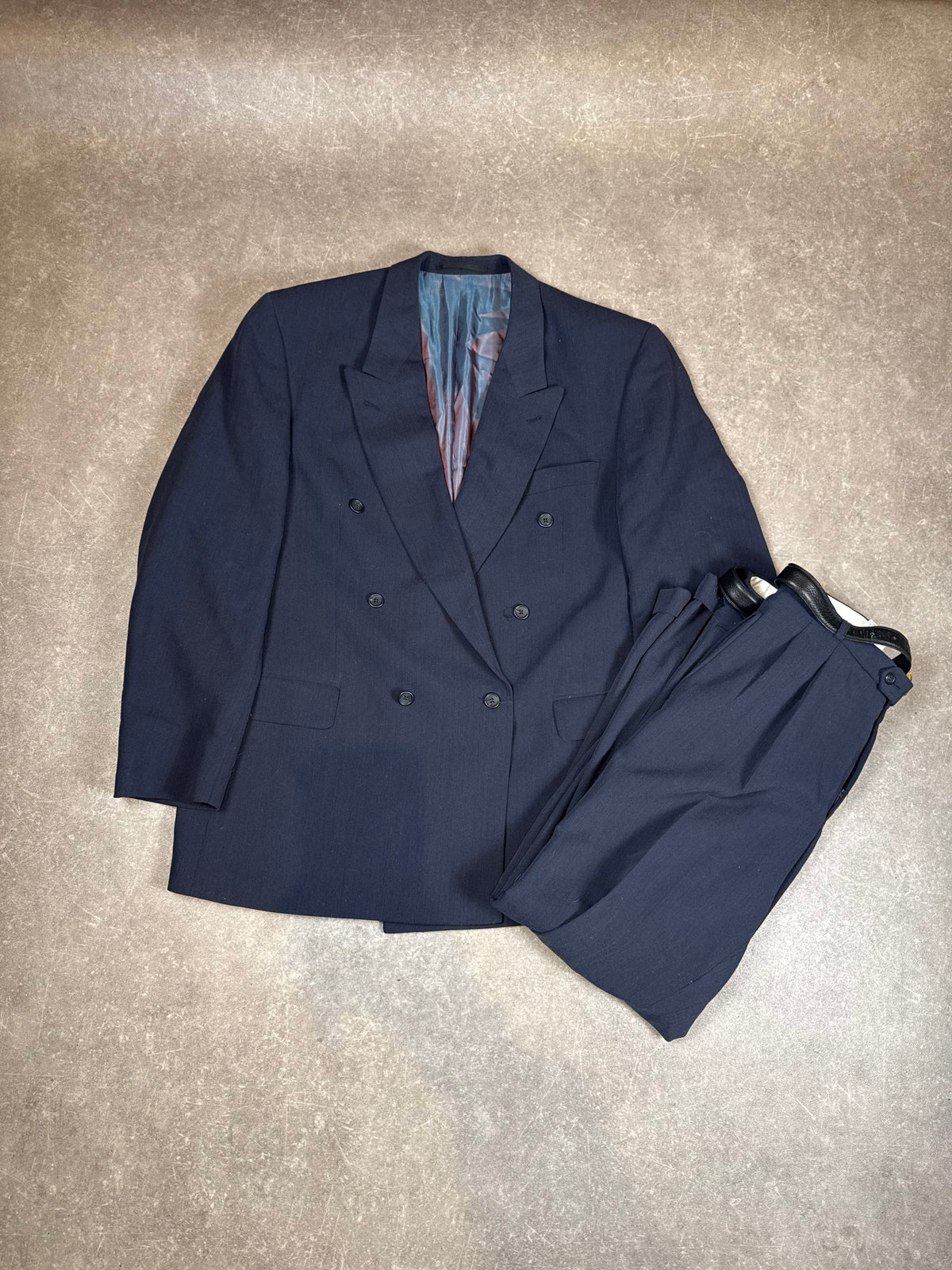 Vintage Herren Zweireiher Anzug Dunkelblau – 80er 90er Sakko & Hose Oversize