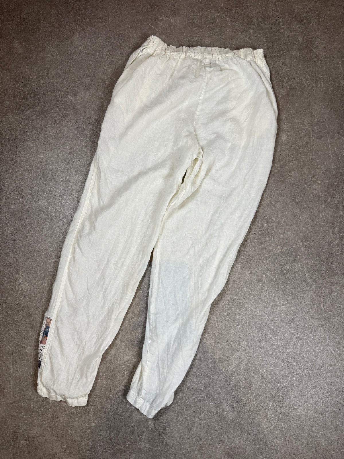 Vintage Leinenhose Weiß – Spitze & Webdetails – Folk Boho