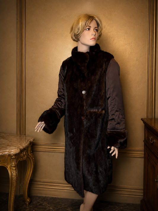 Vintage Nerzmantel Echtpelz Braun Damen Pelzmantel Lang Klassisch Elegant Winter