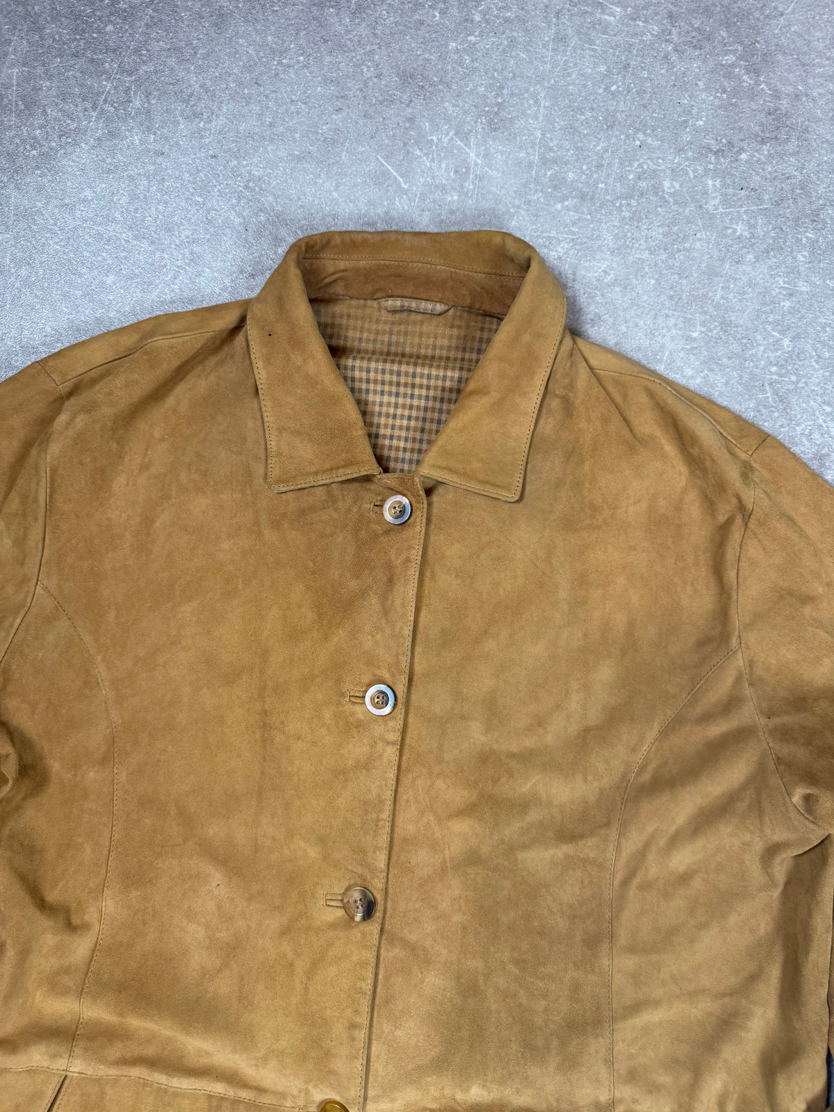 Vintage Velourslederjacke Cognac – Julia S. Roma Damen Ledermantel