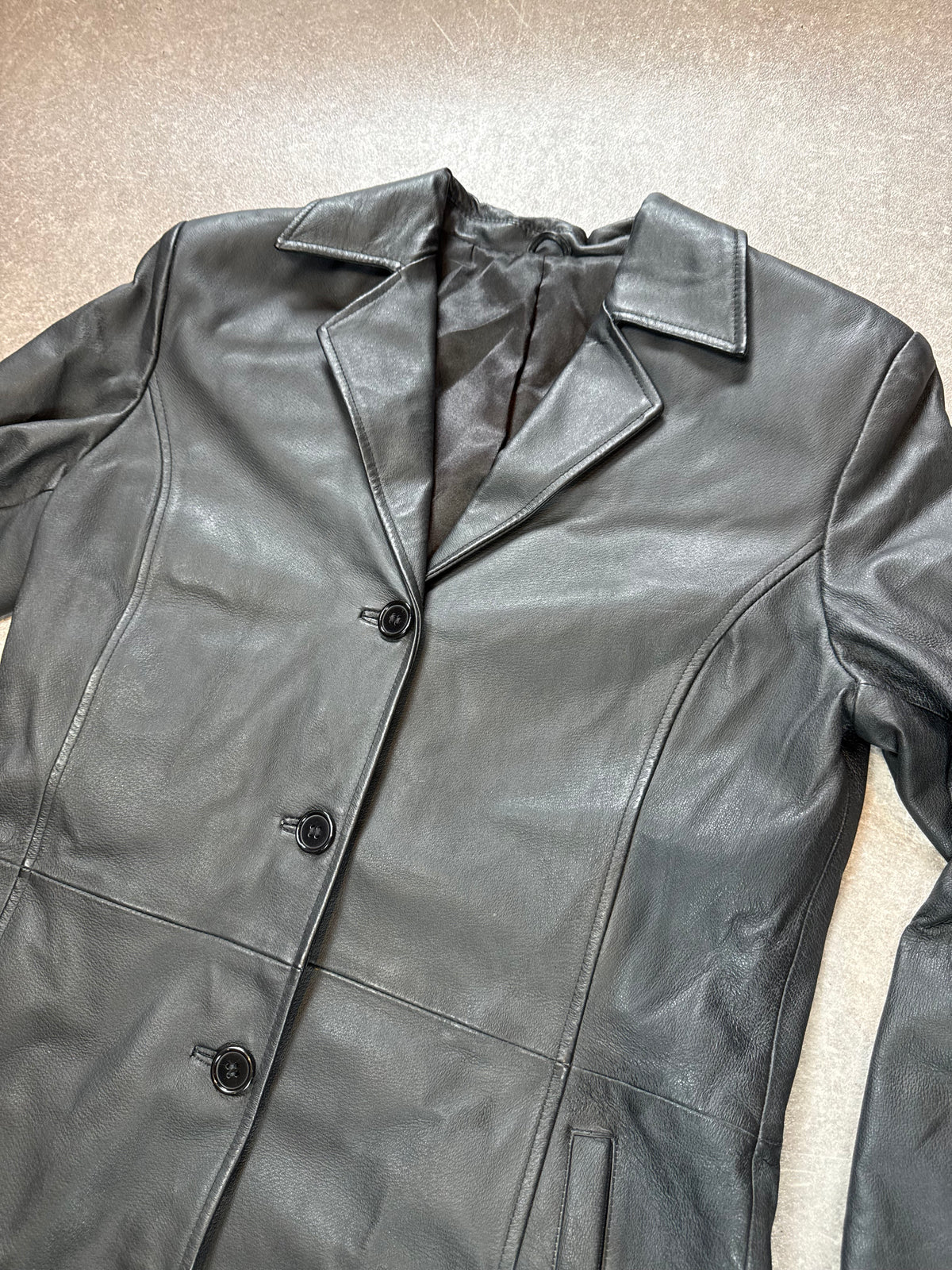 Damen Lederblazer Echtleder Schwarz Mantel Jacke Vintage 90er Gr 40 42