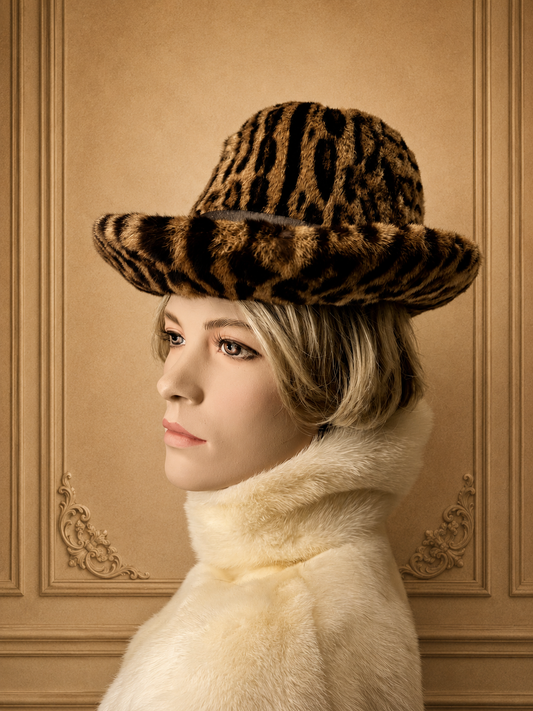 Vintage Leopard Print Pelzhut Echtpelz Damen Hut Animal Print Braun Schwarz Winter Fedora Luxury