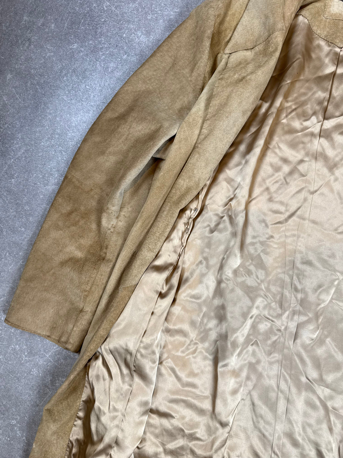 Vintage Damen Ledermantel Lang Veloursleder Beige Sand – ca. Gr. M/L