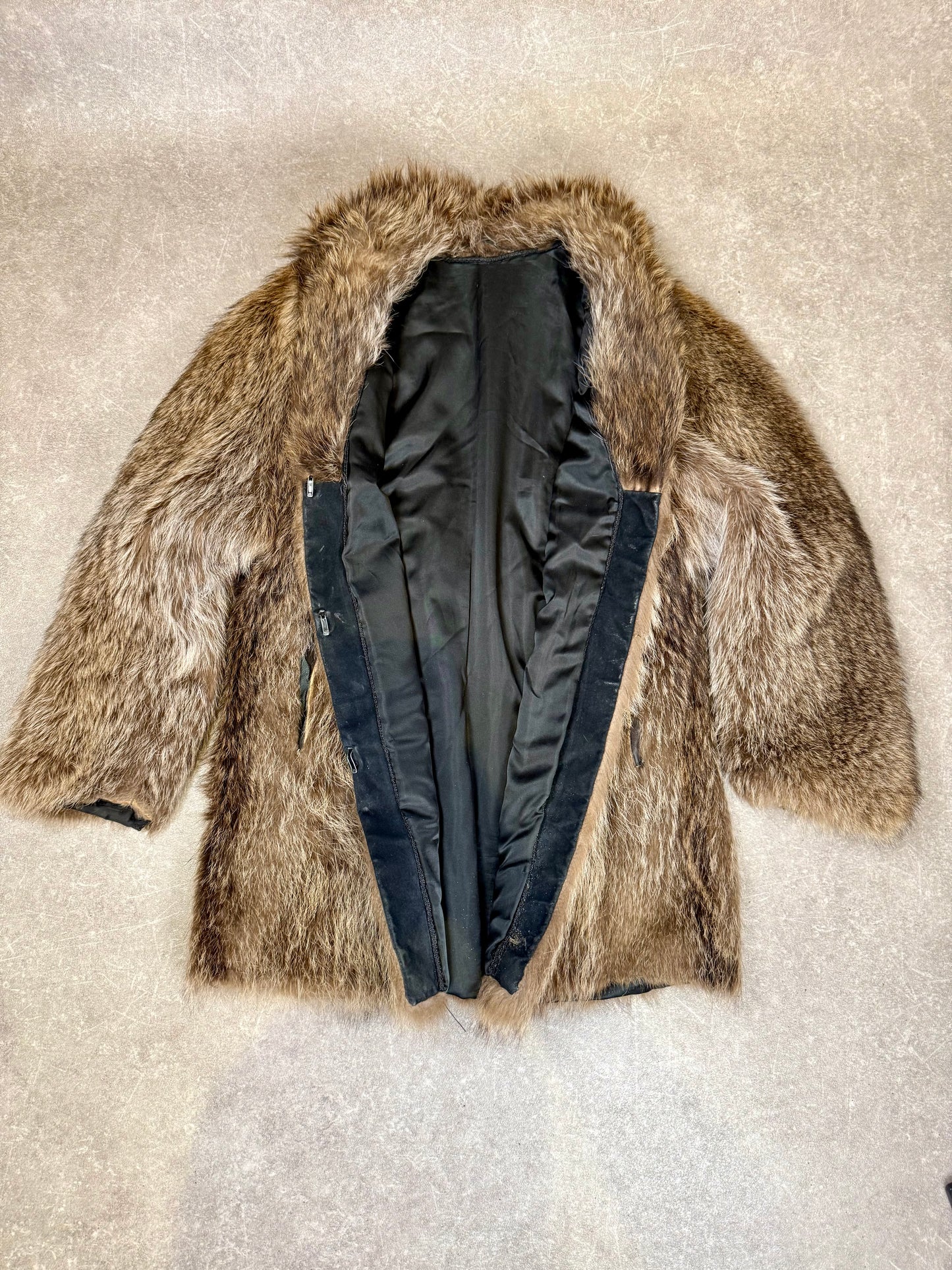 Vintage Waschbär Pelzmantel Echtpelz Damen Braun Kurz Mantel Raccoon Echtfell M