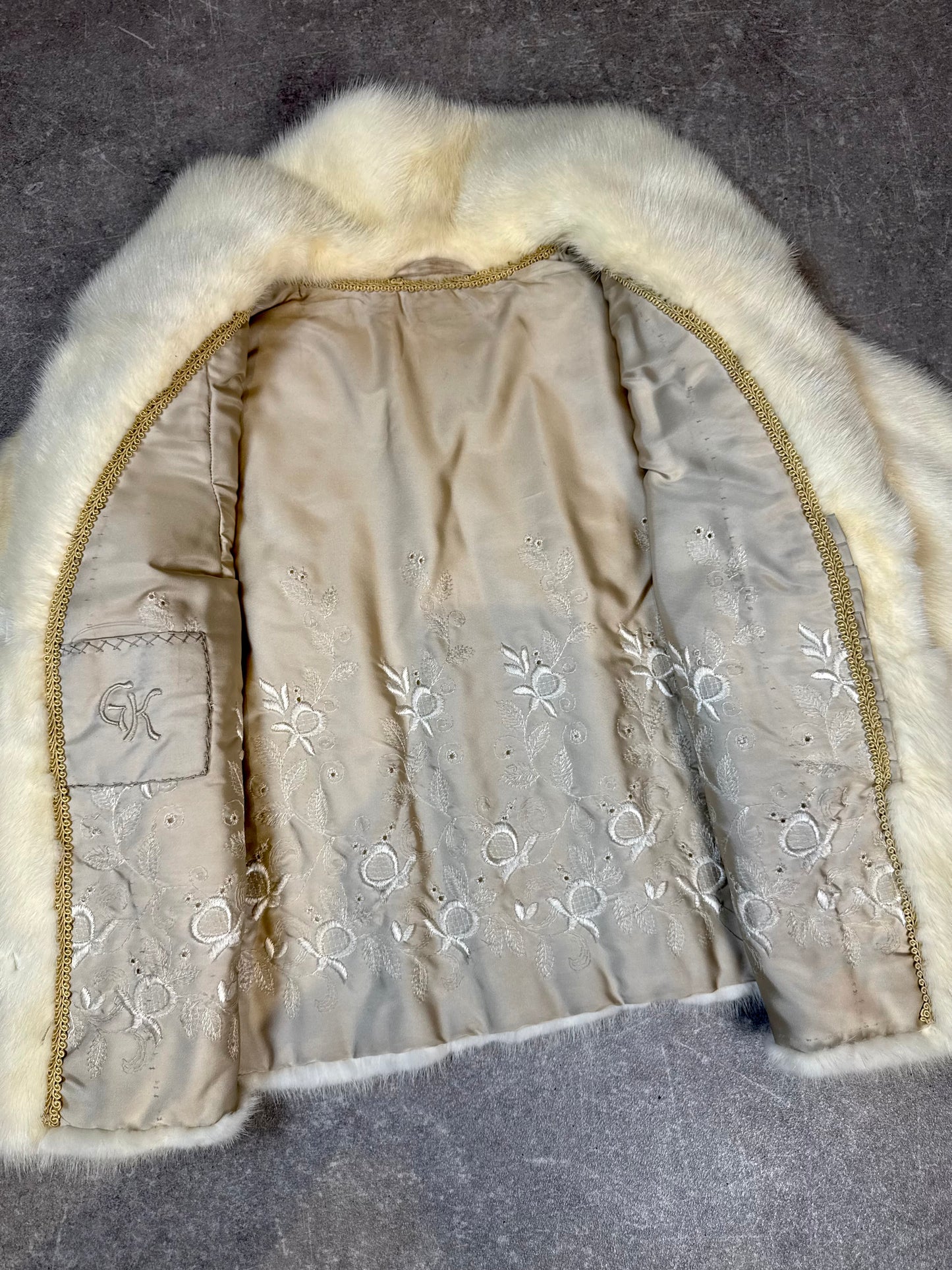 Vintage Nerzjacke Creme Weiß – Echter Nerz Pelzjacke Kurzjacke Schalkragen | Damen Größe M-L