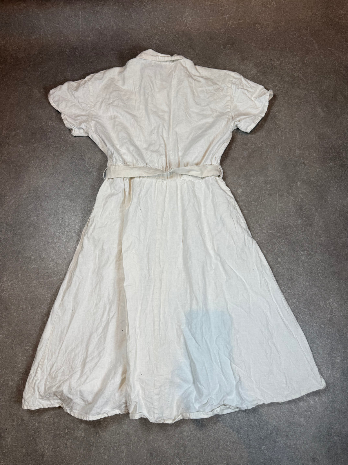 Vintage TOGETHER Hemdblusenkleid Weiß – Stickerei Spitze Gürtel 80er/90er