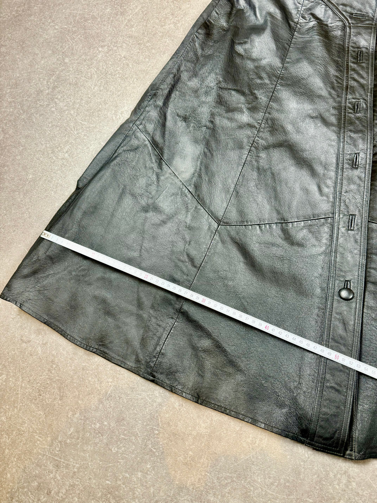 Vintage Damen Lederrock Schwarz Gr. 46 Echtleder A-Linie Lang