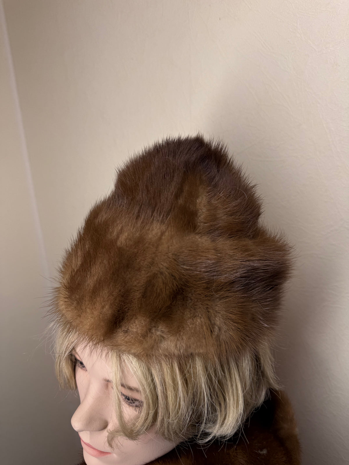 Edle Nerz Pelzmütze Braun Vintage Echtpelz Winter Damen Klassisch Elegant