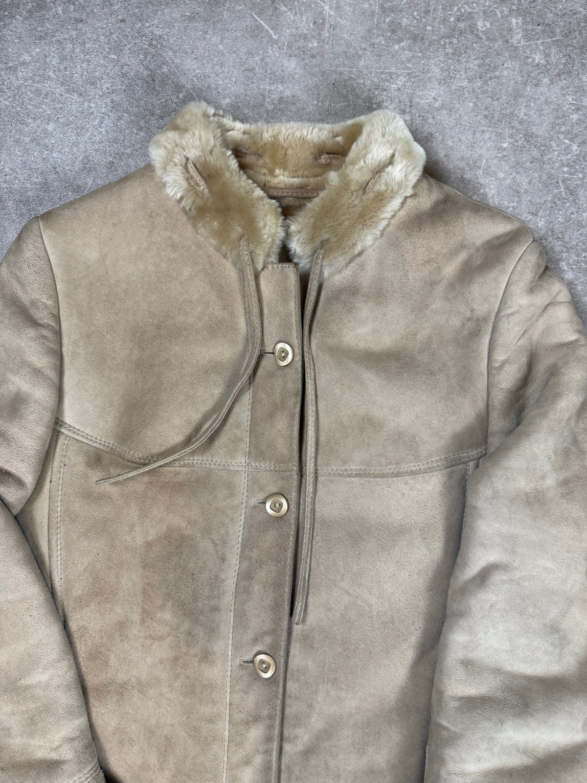 Vintage Damen Lammfelljacke Beige – Echtes Leder Shearling Mantel